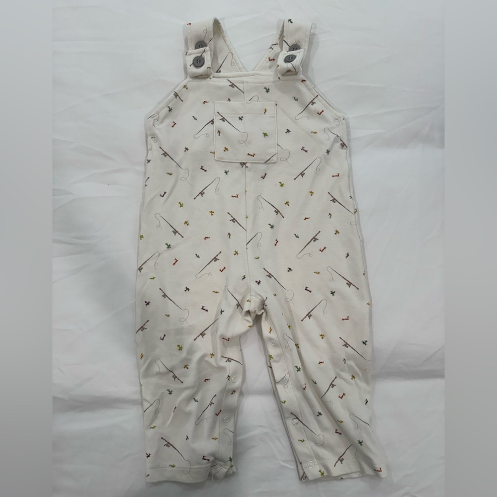 NWOT Bella Bliss Pique Overalls in Fly Fishing Print - 18mo